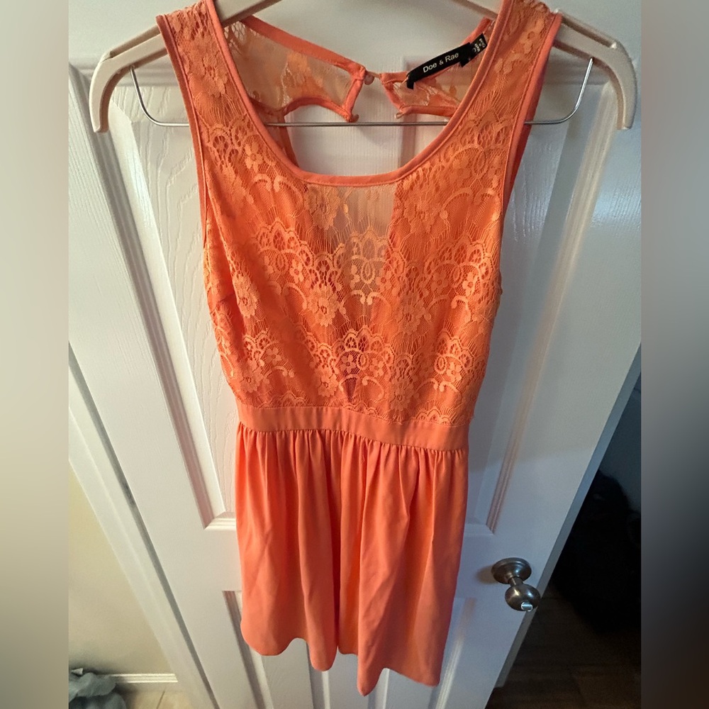 Peach summer dress with lace bodice